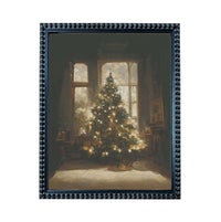 A large, beautifully decorated Christmas tree stands in a cozy room, its twinkling lights casting a warm glow throughout the space.