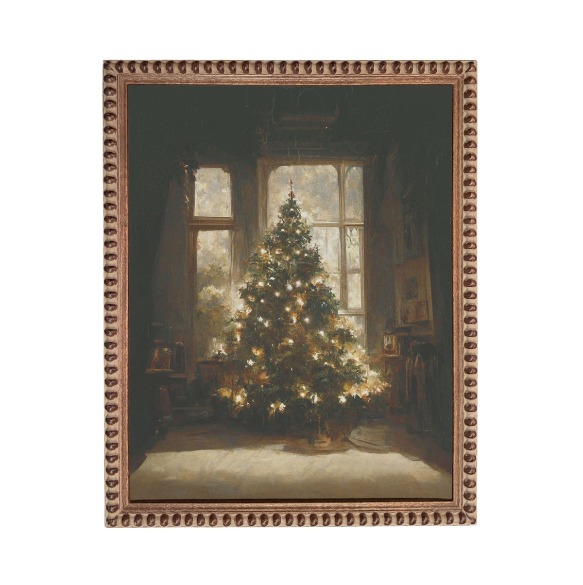 A large, beautifully decorated Christmas tree stands in a room with a window, creating a warm and festive atmosphere.