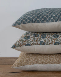 Designer "Gilford" Blue Floral Block Linen Pillow Cover