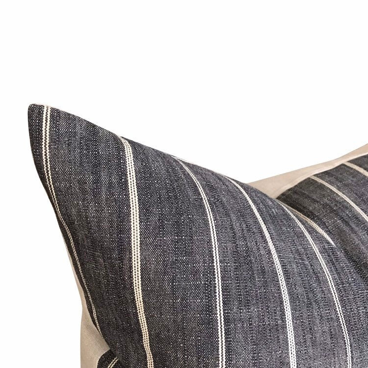 READY TO SHIP 16X16 Designer 'Fritz Washed' in Peppercorn Pillow Cover //Black Throw Pillows // Boutique Pillows