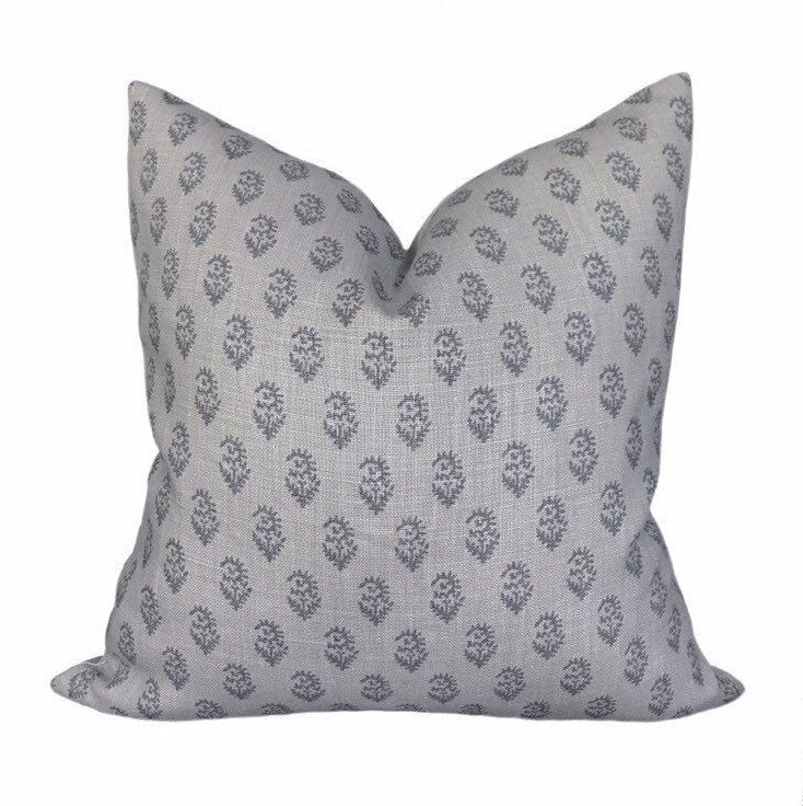 READY TO SHIP Peter Dunham Designer PIllow Cover Rajmata in Ash/Gray // Blue Pillows // Traditional Pillow // Gray Pillow Cover // High End