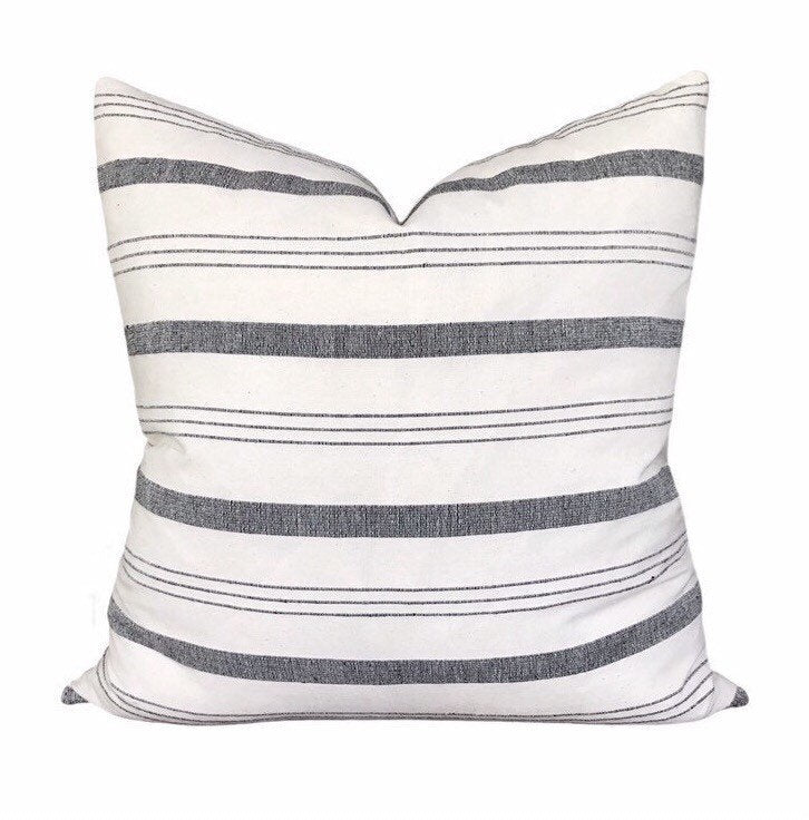 READY TO SHIP Kufri Lima Stripe Pillow in Natural // Black White Grey Striped Pillow // Farmhouse Pillow // Decorative Pillow