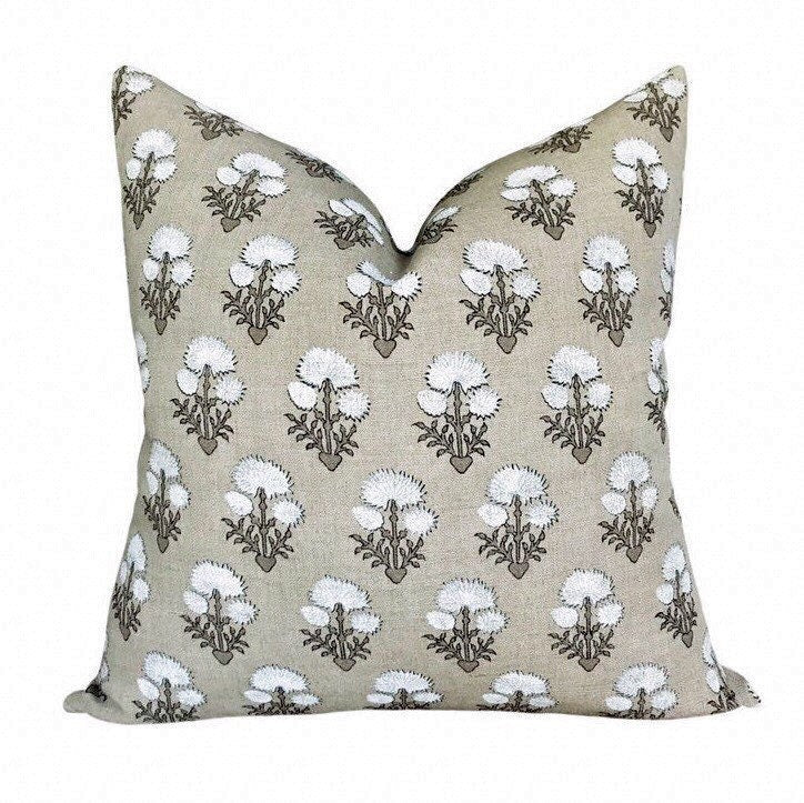 READY TO SHIP Designer Bastideaux Laurette in Chalk/Cement // Botanical Pillow // High End Pillow // Floral Accent pIllows