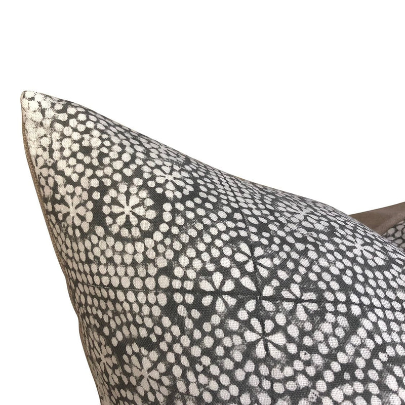 READY TO SHIP Designer Wisteria in Noir Linen Pillow Cover // Light Gray and White Pillow // Boho Pillow // Decorative Throw Pillows