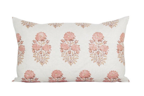 READY TO SHIP Lisa Fine Designer Pillow Cover // Mughal Flower in Coral // Pink Blush Peach Throw Pillows // Farmhouse Pillow Cover