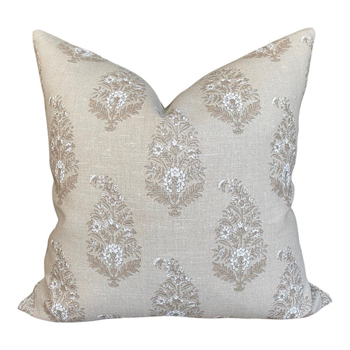 READY TO SHIP Designer Katie Leede Mughal Gardens Pillow in Dove // Decorative Throw Pillows // Floral Neutral White Tan