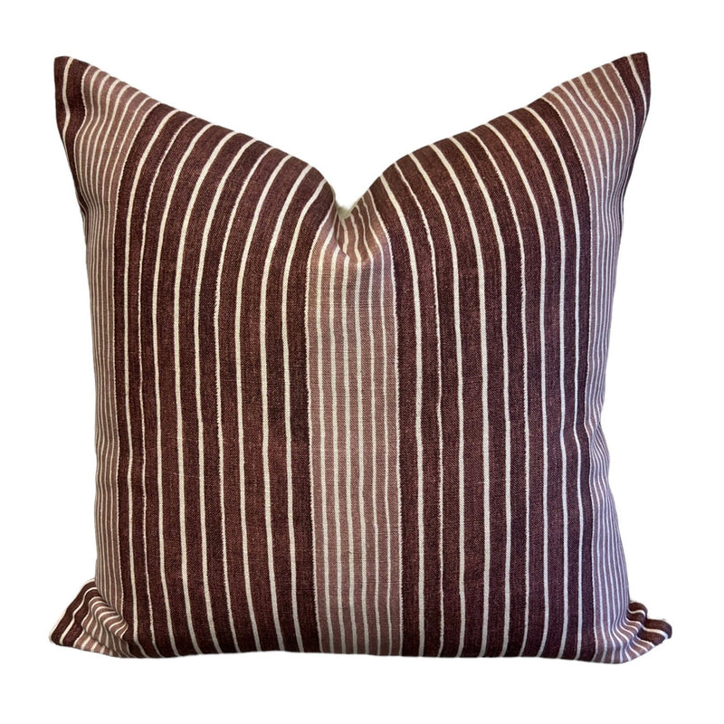 READY TO SHIP Designer Clay McLaurin Mediterranean Stripe Pillow Cover in Berry // Burgundy Maroon Striped Throw Pillow // High End