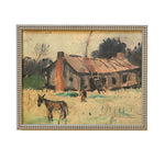 Vintage Framed Canvas ArtVintage Barn with Donkey Art #LAN-166