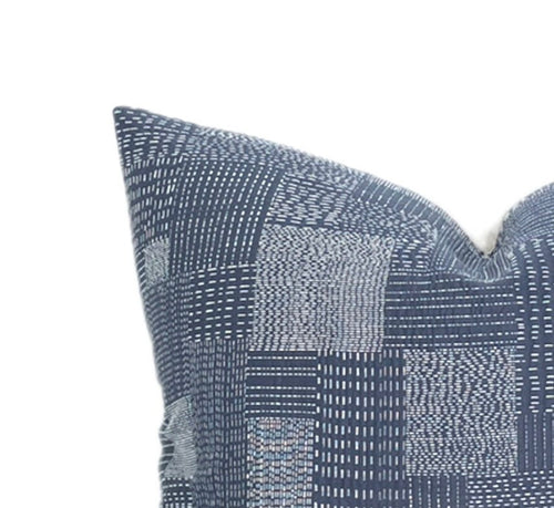 READY TO SHIP Designer Embroidered Indigo Patchwork Pillow Cover // Modern Farmhouse Decor Pillow // Patchwork Mudcloth Decorative Pillow