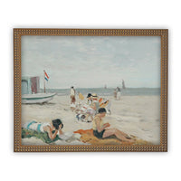 READY TO SHIP 18X24 Vintage Beach Scene Framed Canvas Art Print