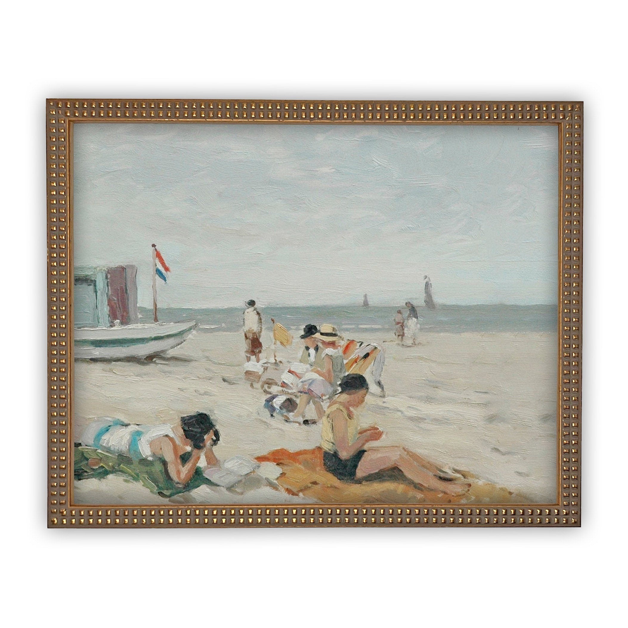 READY TO SHIP 18X24 Vintage Beach Scene Framed Canvas Art Print