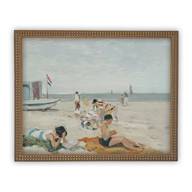 READY TO SHIP 18X24 Vintage Beach Scene Framed Canvas Art Print