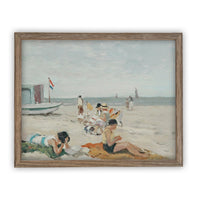 READY TO SHIP 18X24 Vintage Beach Scene Framed Canvas Art Print