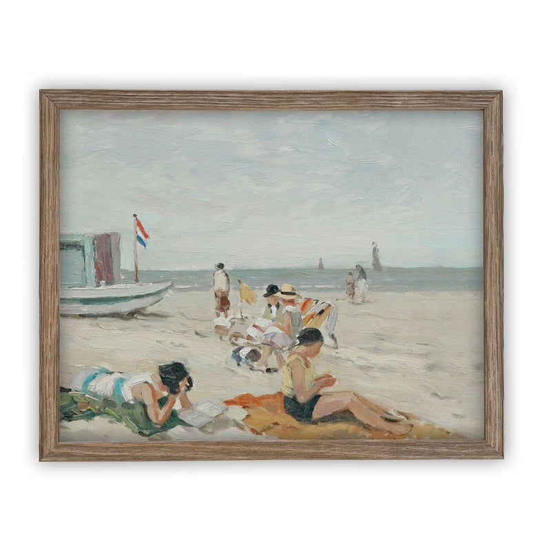 READY TO SHIP 18X24 Vintage Beach Scene Framed Canvas Art Print