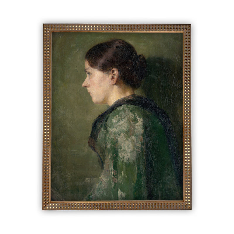 READY to SHIP 11x14 Vintage Framed Canvas Art // Framed Vintage Print // Green Portrait of a Woman // Antique oil painting print //#P-500