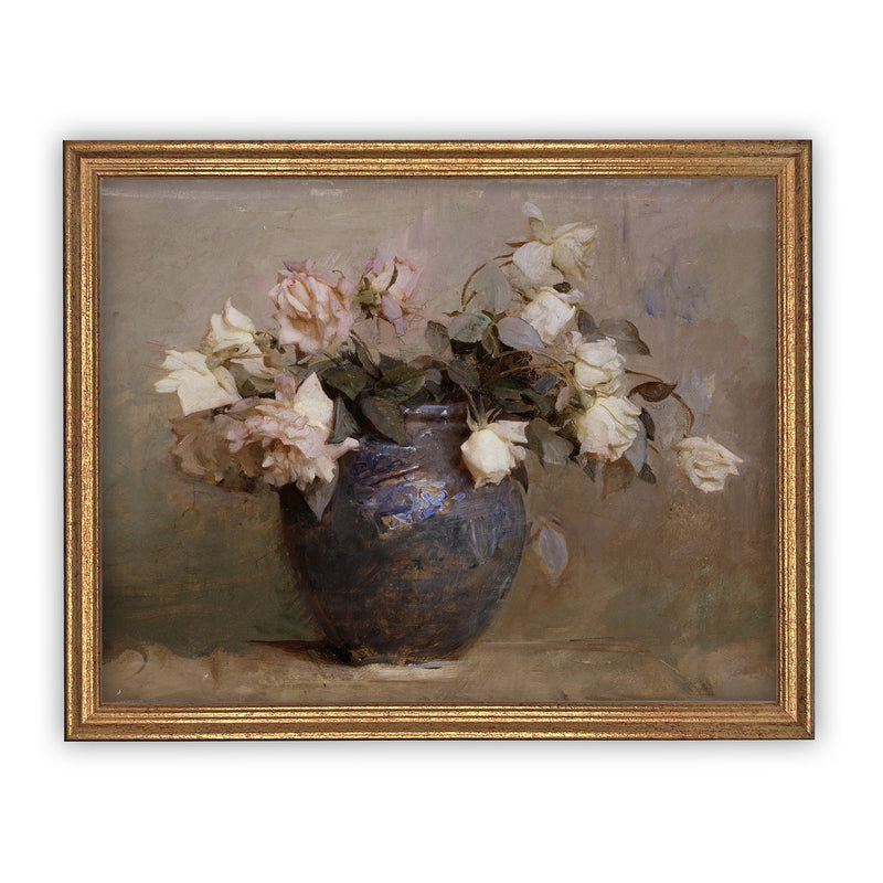 Framed Vintage Floral Canvas Print: Still Life Painting (16x20)