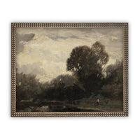 READY TO SHIP 18X24 Framed Vintage Canvas Print: Moody Farmhouse Landscape Art