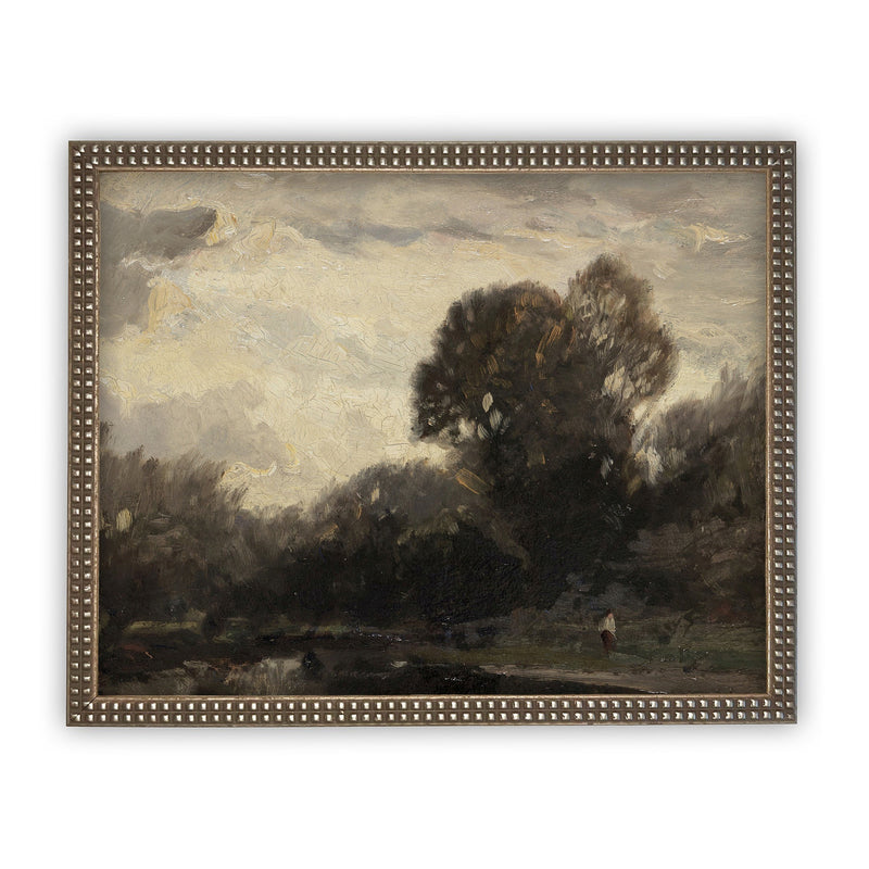 READY TO SHIP 18X24 Framed Vintage Canvas Print: Moody Farmhouse Landscape Art