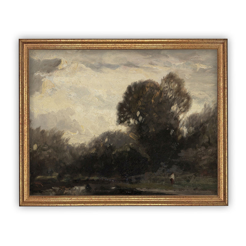 READY TO SHIP 18X24 Framed Vintage Canvas Print: Moody Farmhouse Landscape Art