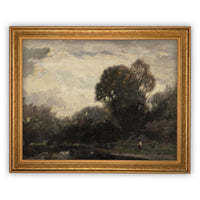 READY TO SHIP 18X24 Framed Vintage Canvas Print: Moody Farmhouse Landscape Art