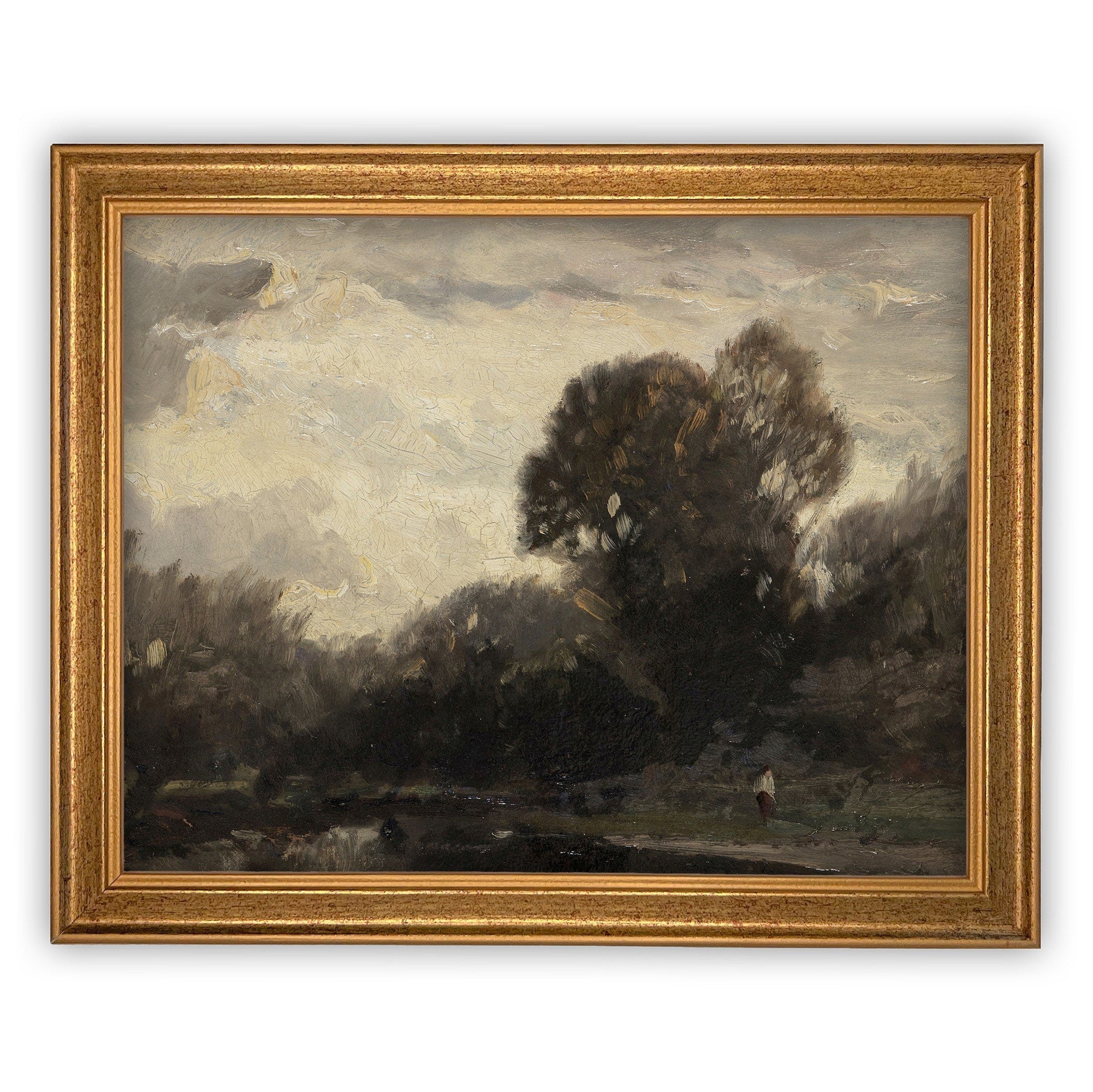 READY TO SHIP 18X24 Framed Vintage Canvas Print: Moody Farmhouse Landscape Art