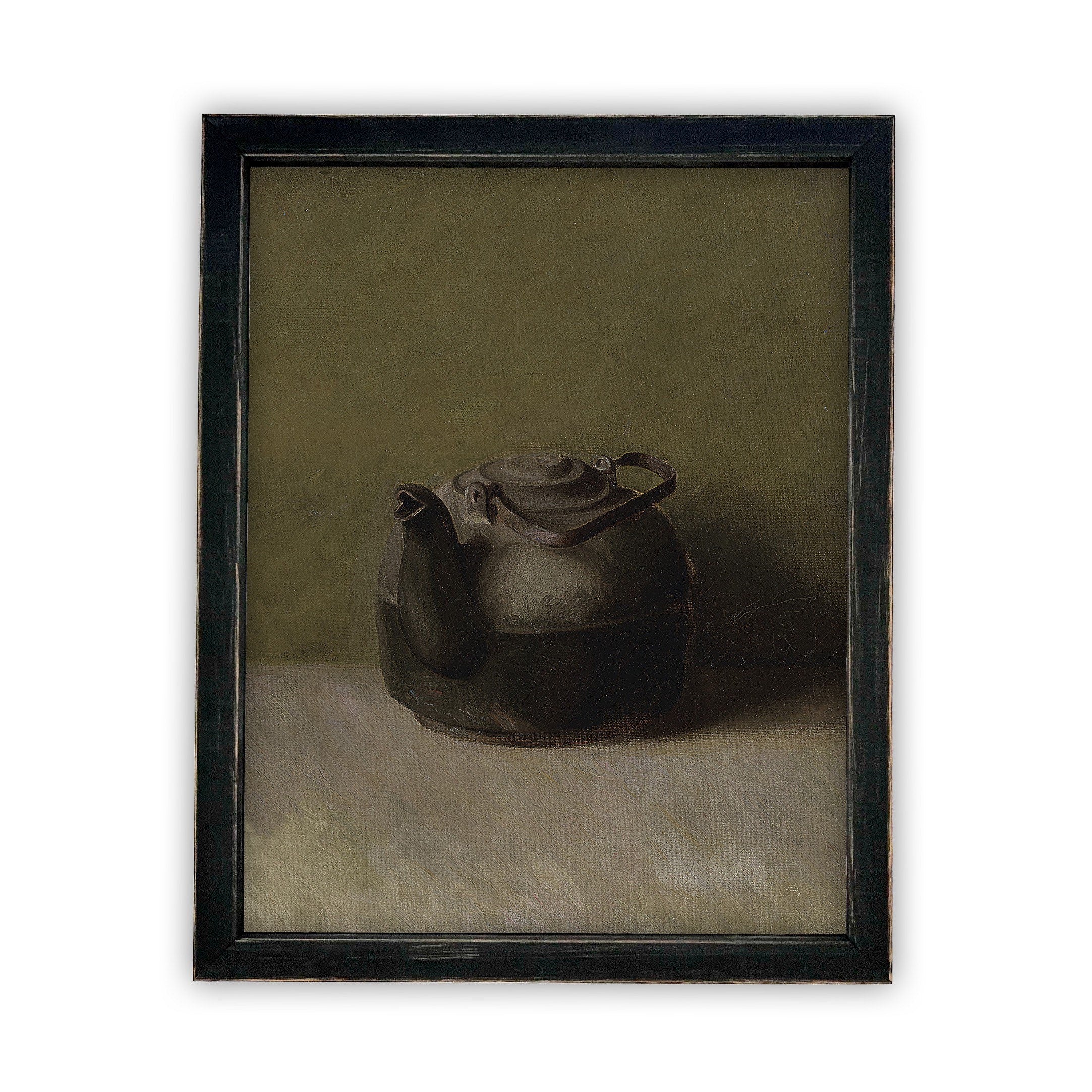 READY to SHIP 8x10 Vintage Framed Canvas Art // Framed Vintage Print // Black Teapot Still Life Print // Farmhouse Kitchen Print //#ST-609