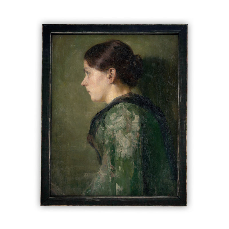 READY to SHIP 11x14 Vintage Framed Canvas Art // Framed Vintage Print // Green Portrait of a Woman // Antique oil painting print //#P-500