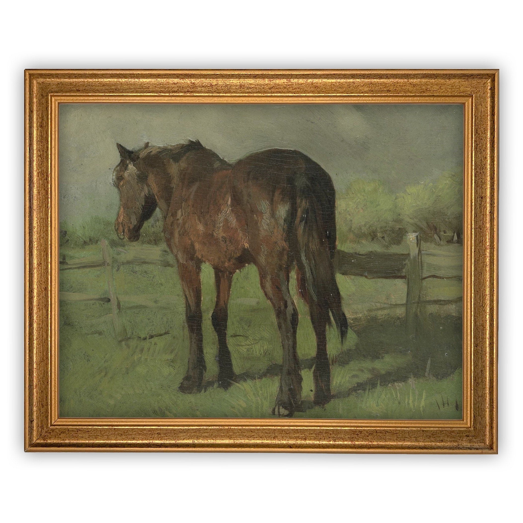 READY TO SHIP 11X14 Vintage Framed Canvas Art // Framed Vintage Print // Vintage Painting // Horse Art // Farmhouse print //#A-123