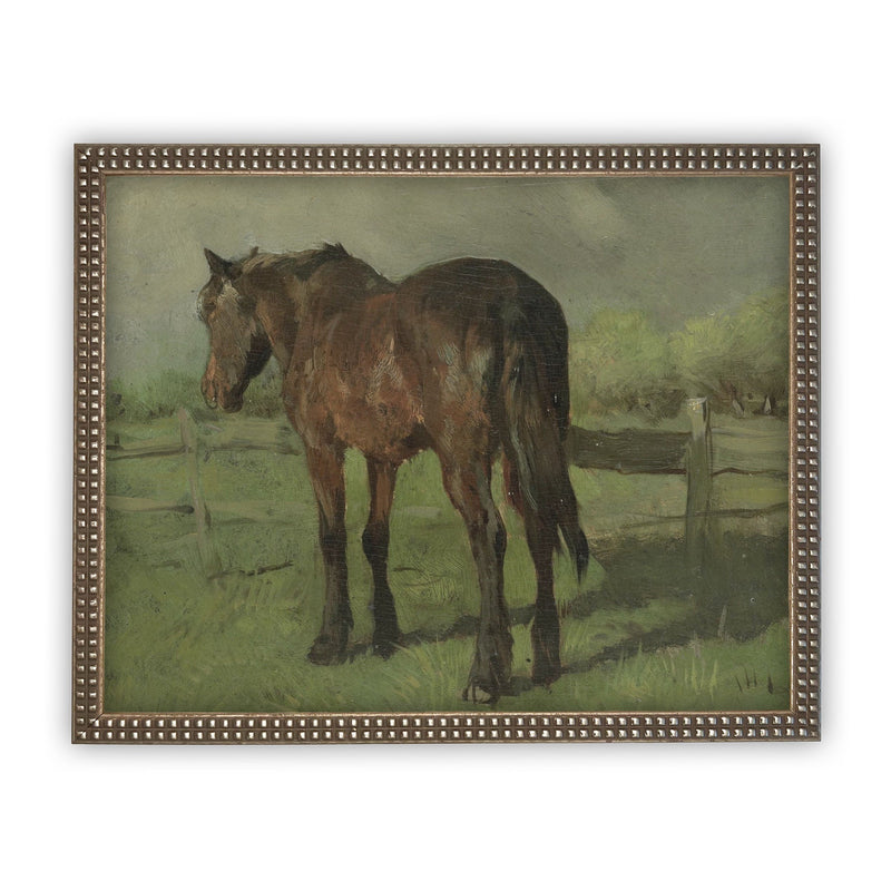 READY TO SHIP 11X14 Vintage Framed Canvas Art // Framed Vintage Print // Vintage Painting // Horse Art // Farmhouse print //#A-123