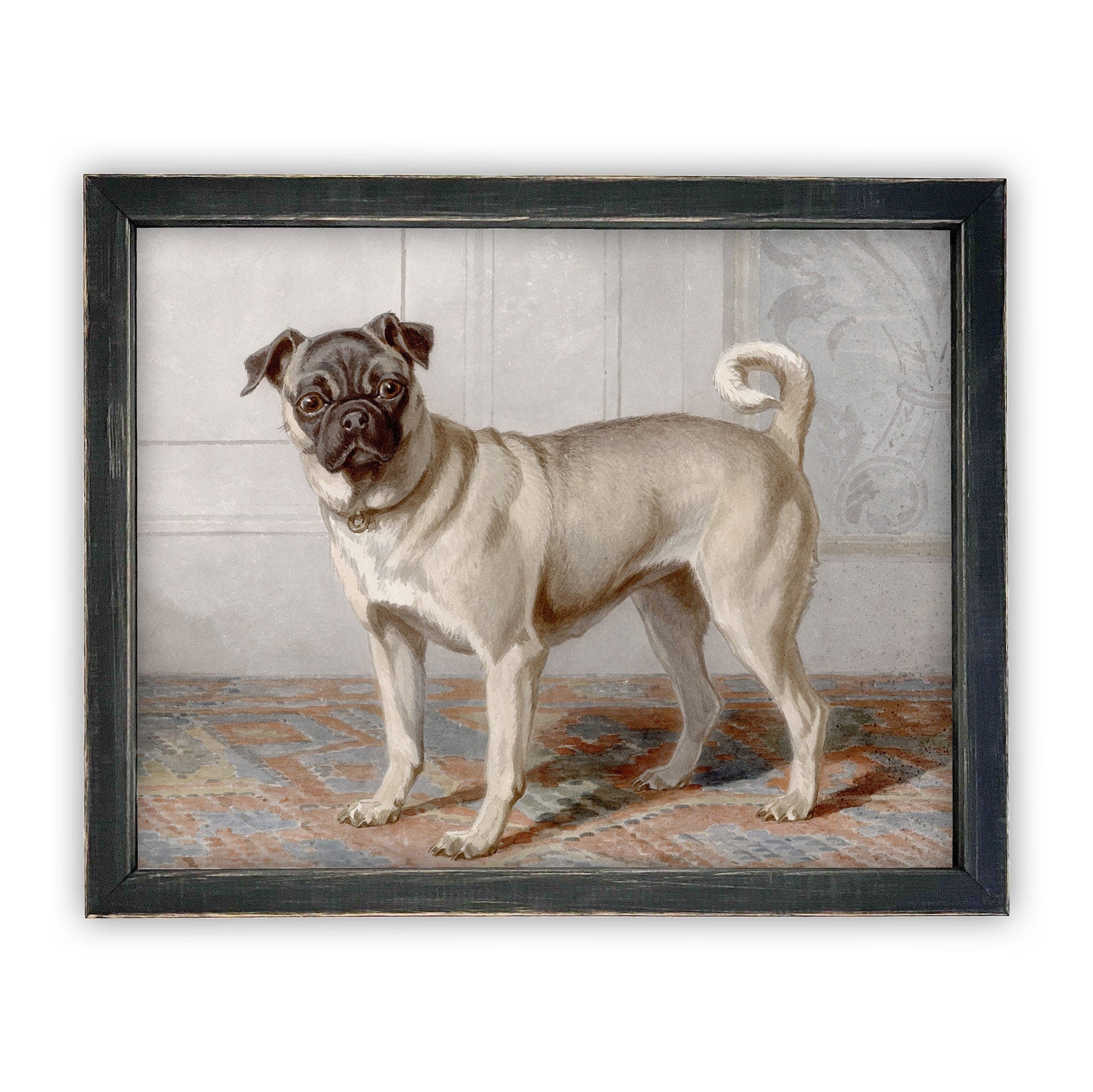 Ready to Ship 11x14 Vintage Framed Canvas Art // Framed Vintage Print // Pug Dog Painting // Vintage Dog Art //#A-114