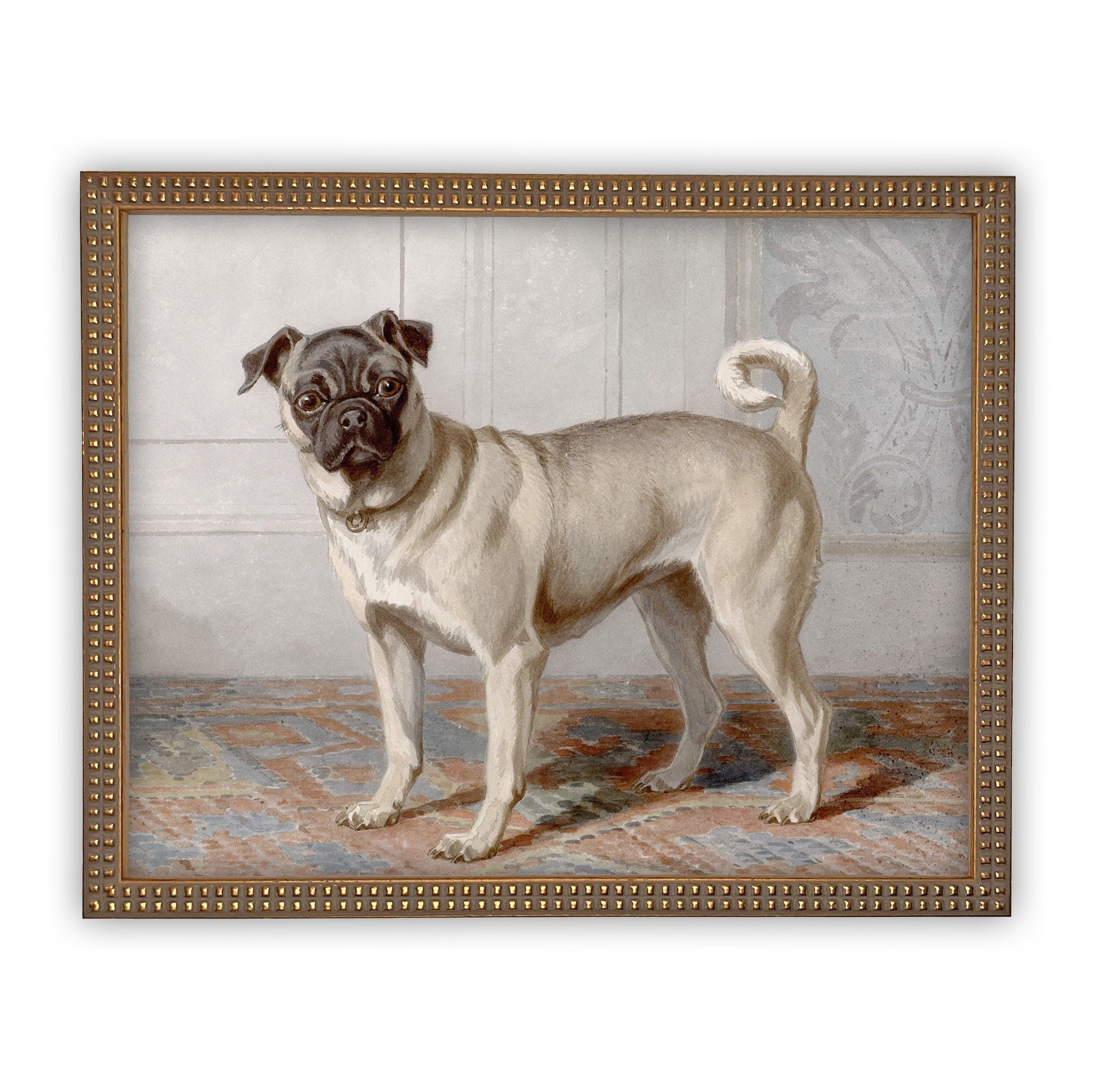 Ready to Ship 11x14 Vintage Framed Canvas Art // Framed Vintage Print // Pug Dog Painting // Vintage Dog Art //#A-114