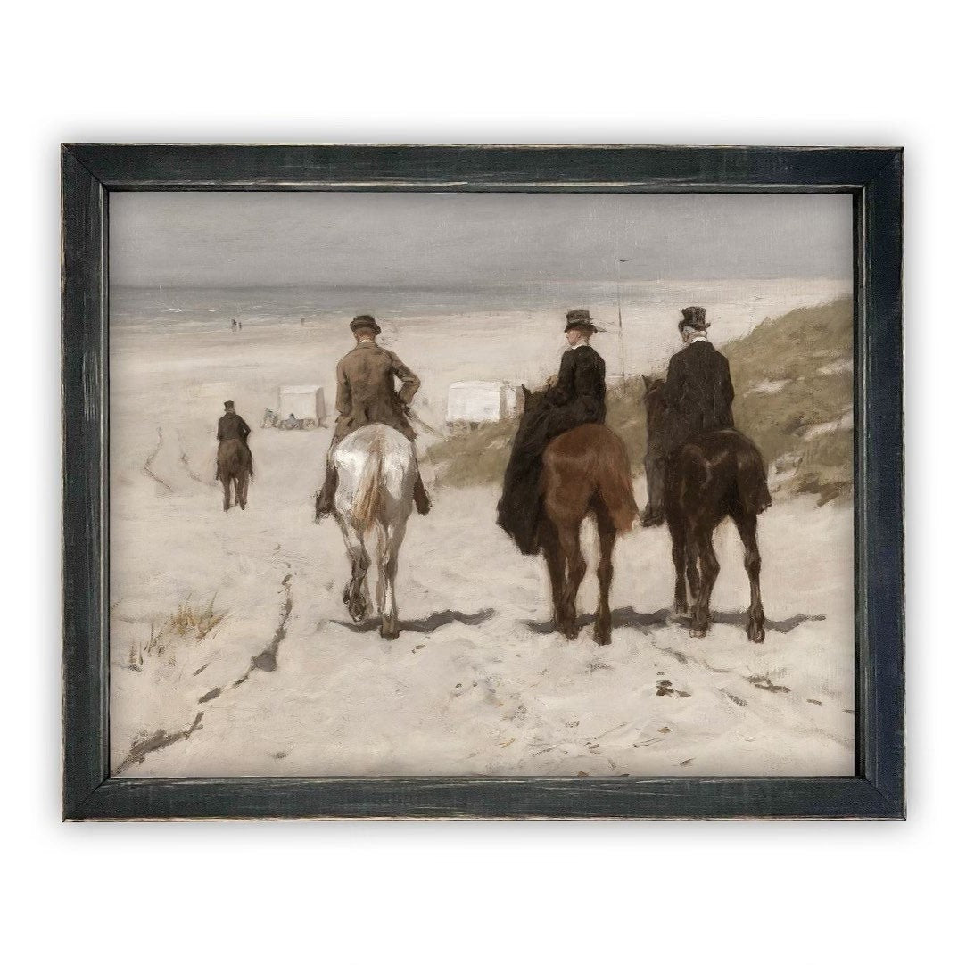 READY TO SHIP 11X14 Vintage Framed Canvas Art // Framed Vintage Print // Vintage Horse Painting // Horse on Beach Art //#A-137
