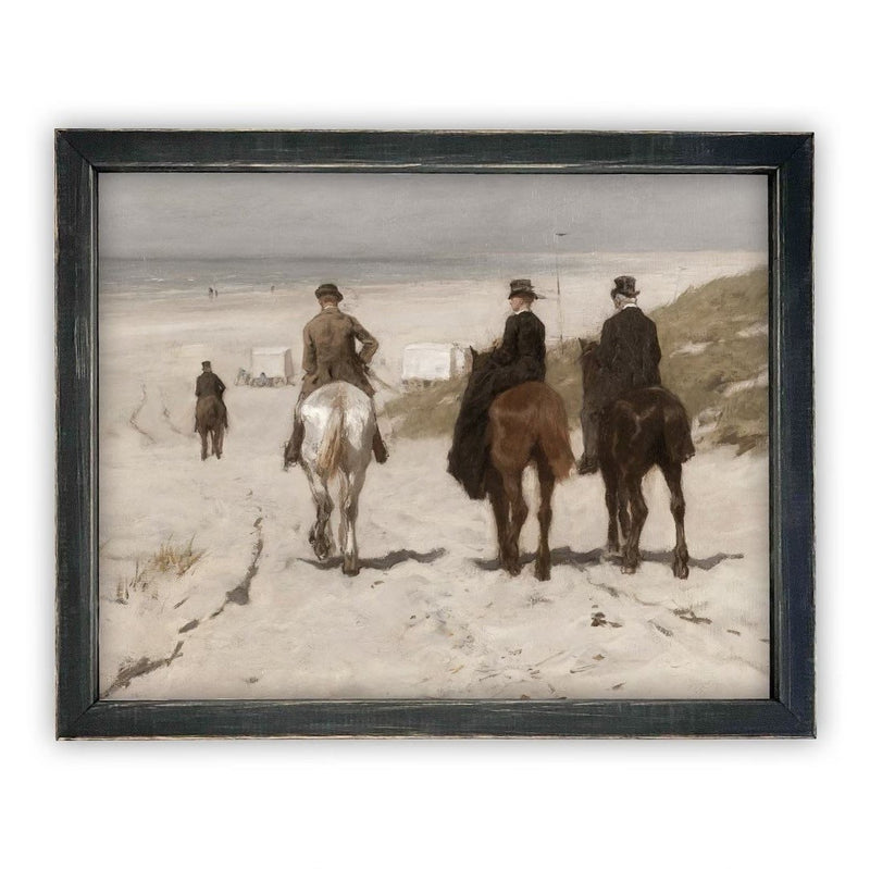 READY TO SHIP 11X14 Vintage Framed Canvas Art // Framed Vintage Print // Vintage Horse Painting // Horse on Beach Art //#A-137