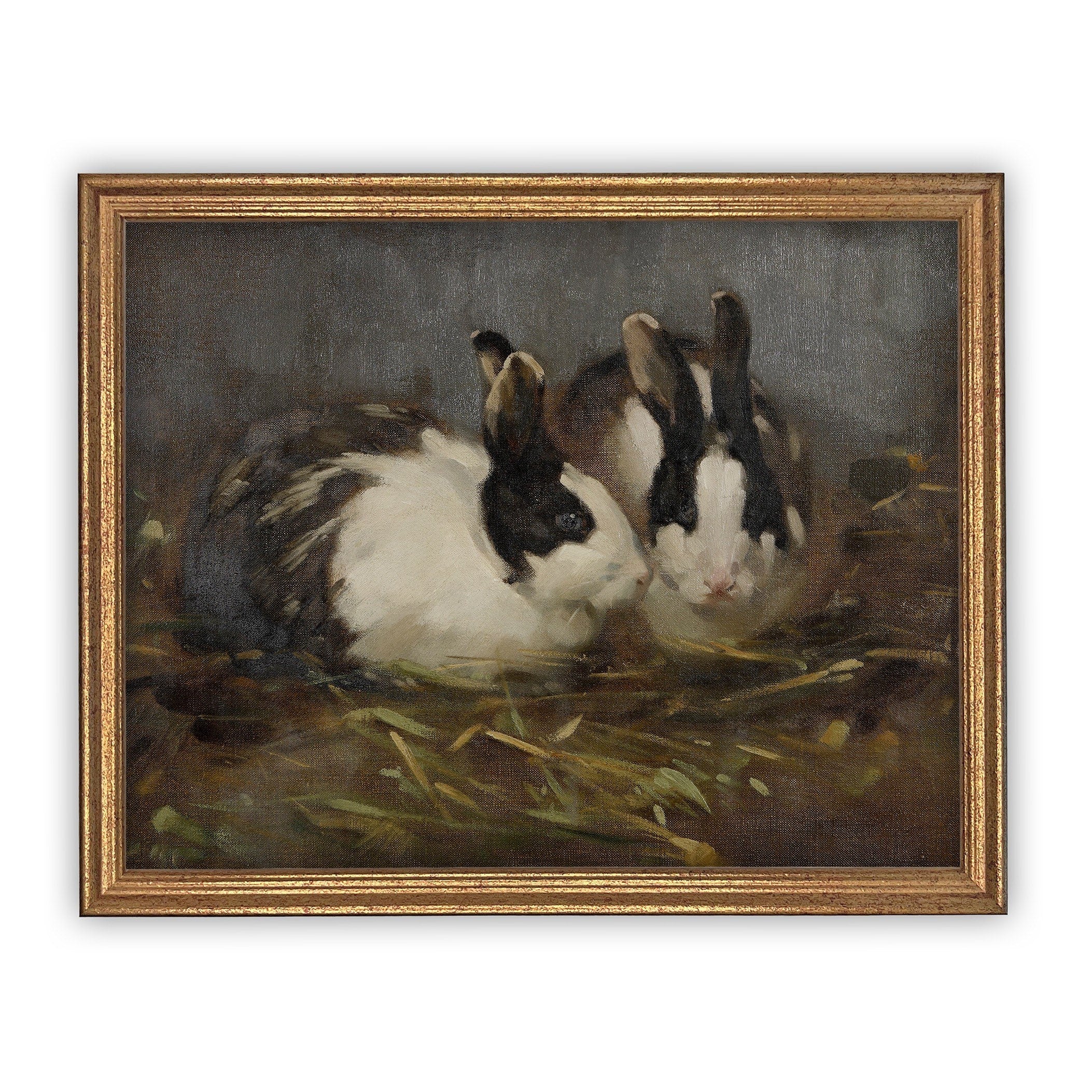 READY to SHIP 8X10 Vintage Framed Canvas Art // Framed Vintage Print // Vintage Bunny Rabbit Painting // Easter Oil Painting //#A-143