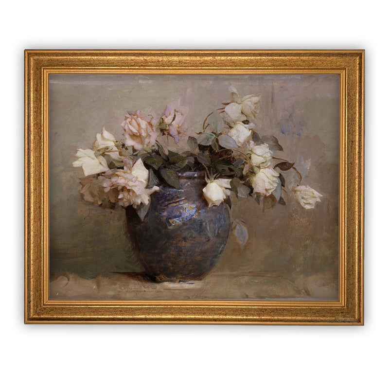 Framed Vintage Floral Canvas Print: Still Life Painting (16x20)