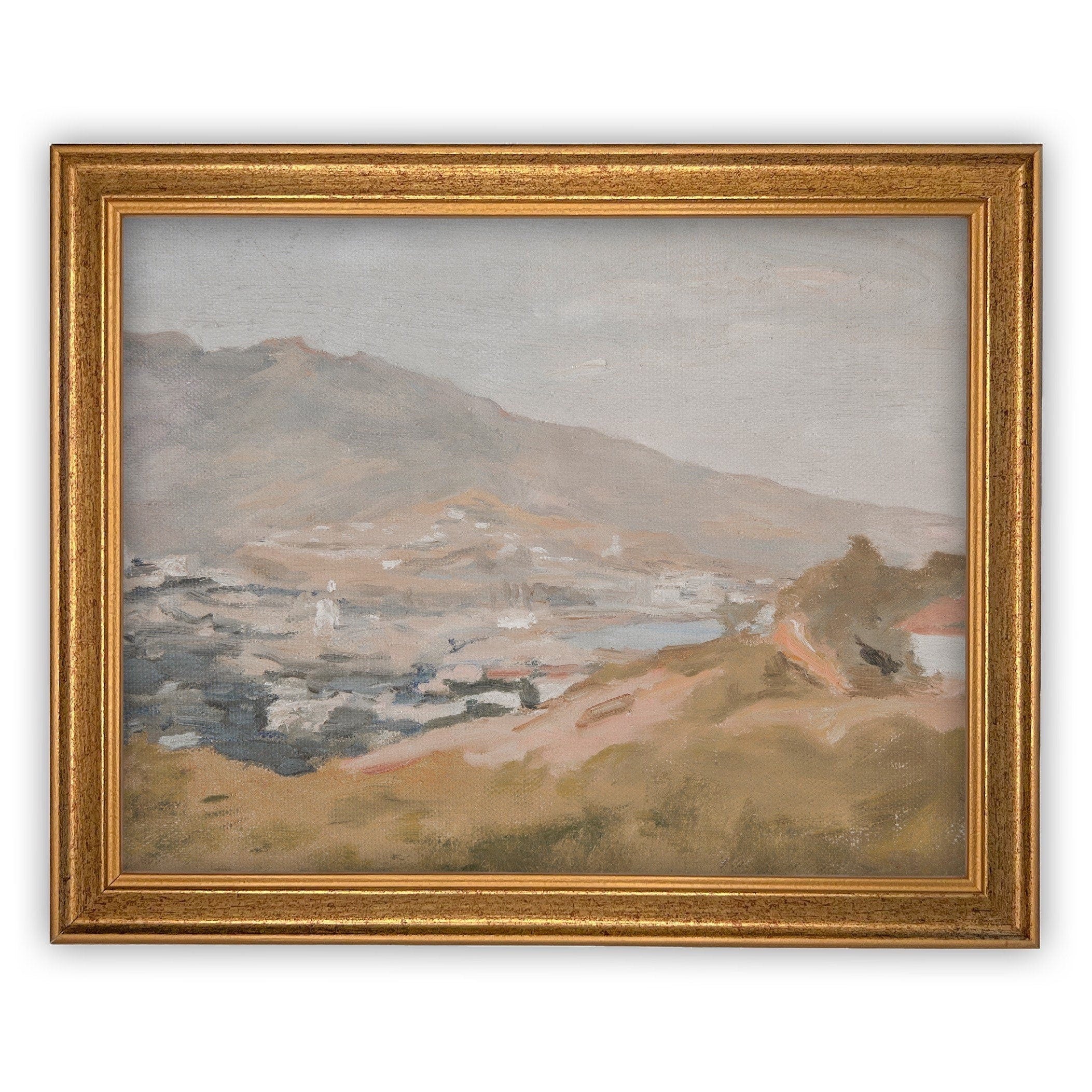 READY TO SHIP 11X14 Vintage Framed Canvas Art // Framed Vintage Print // Vintage Painting // Pastel Landscape //#lan-104