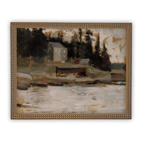 Framed Vintage Lake House Canvas Art Print: Cabin Landscape (16x20)