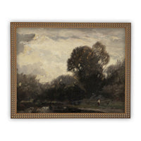 READY TO SHIP 18X24 Framed Vintage Canvas Print: Moody Farmhouse Landscape Art