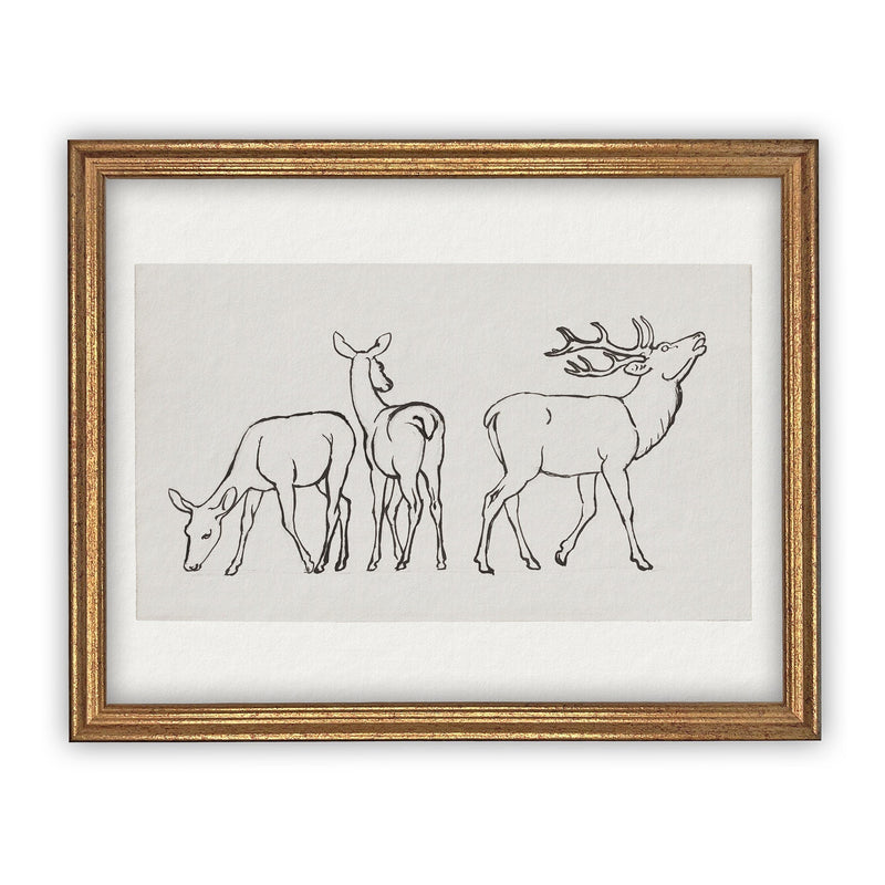 READY to SHIP 11x14 Vintage Framed Canvas Art // Framed Vintage Christmas Print // Reindeer Holiday Painting // Farmhouse print //#CH-310