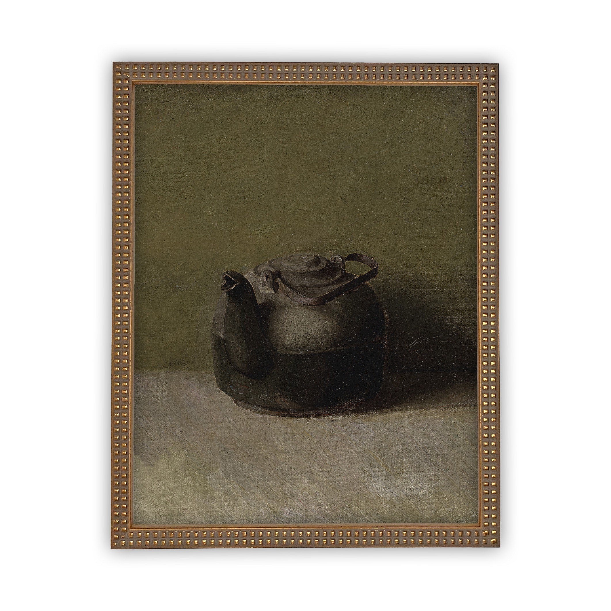 READY to SHIP 8x10 Vintage Framed Canvas Art // Framed Vintage Print // Black Teapot Still Life Print // Farmhouse Kitchen Print //#ST-609