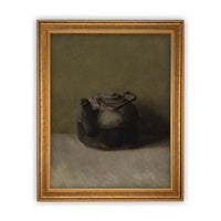 READY to SHIP 8x10 Vintage Framed Canvas Art // Framed Vintage Print // Black Teapot Still Life Print // Farmhouse Kitchen Print //#ST-609