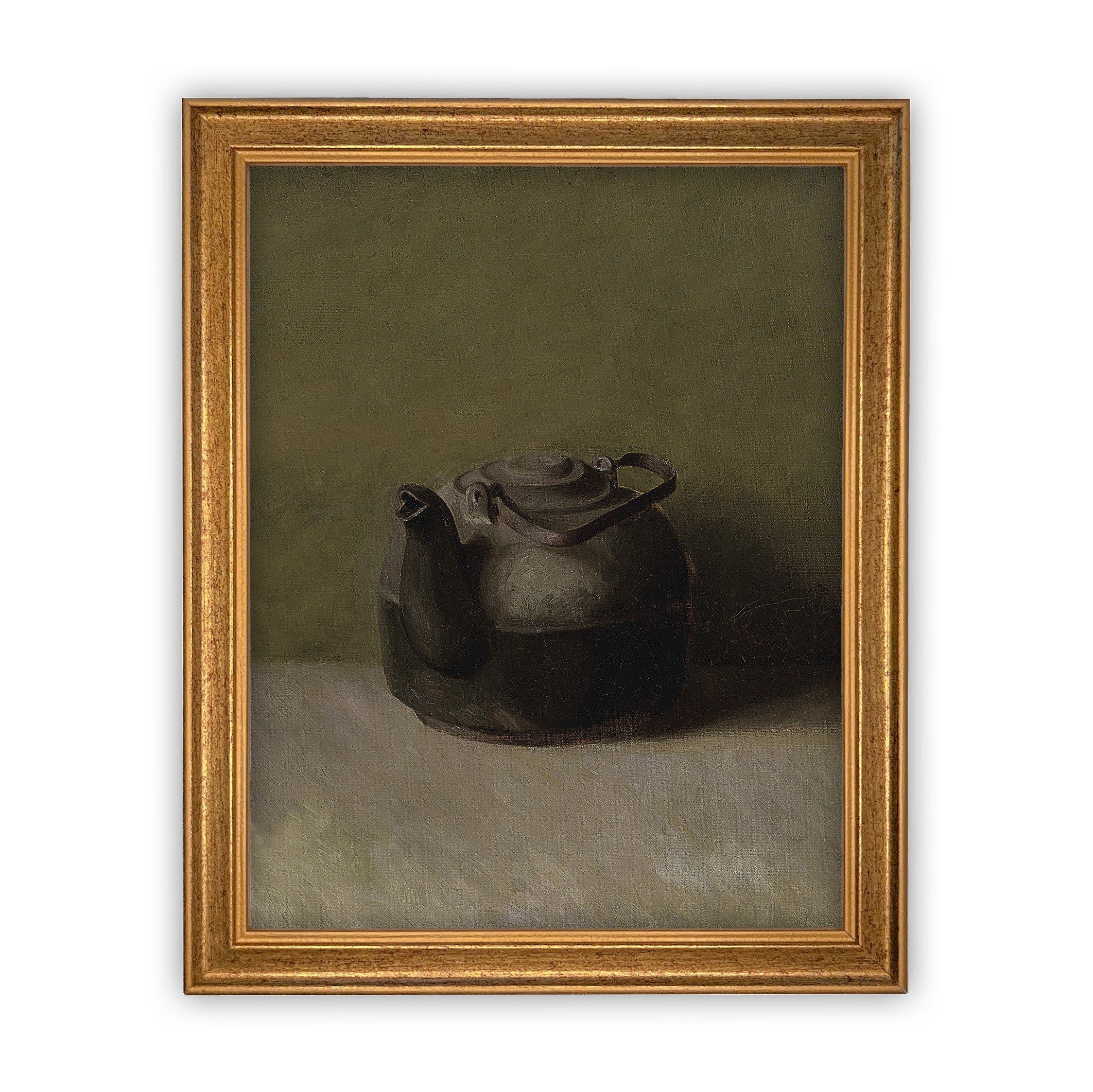 READY to SHIP 8x10 Vintage Framed Canvas Art // Framed Vintage Print // Black Teapot Still Life Print // Farmhouse Kitchen Print //#ST-609