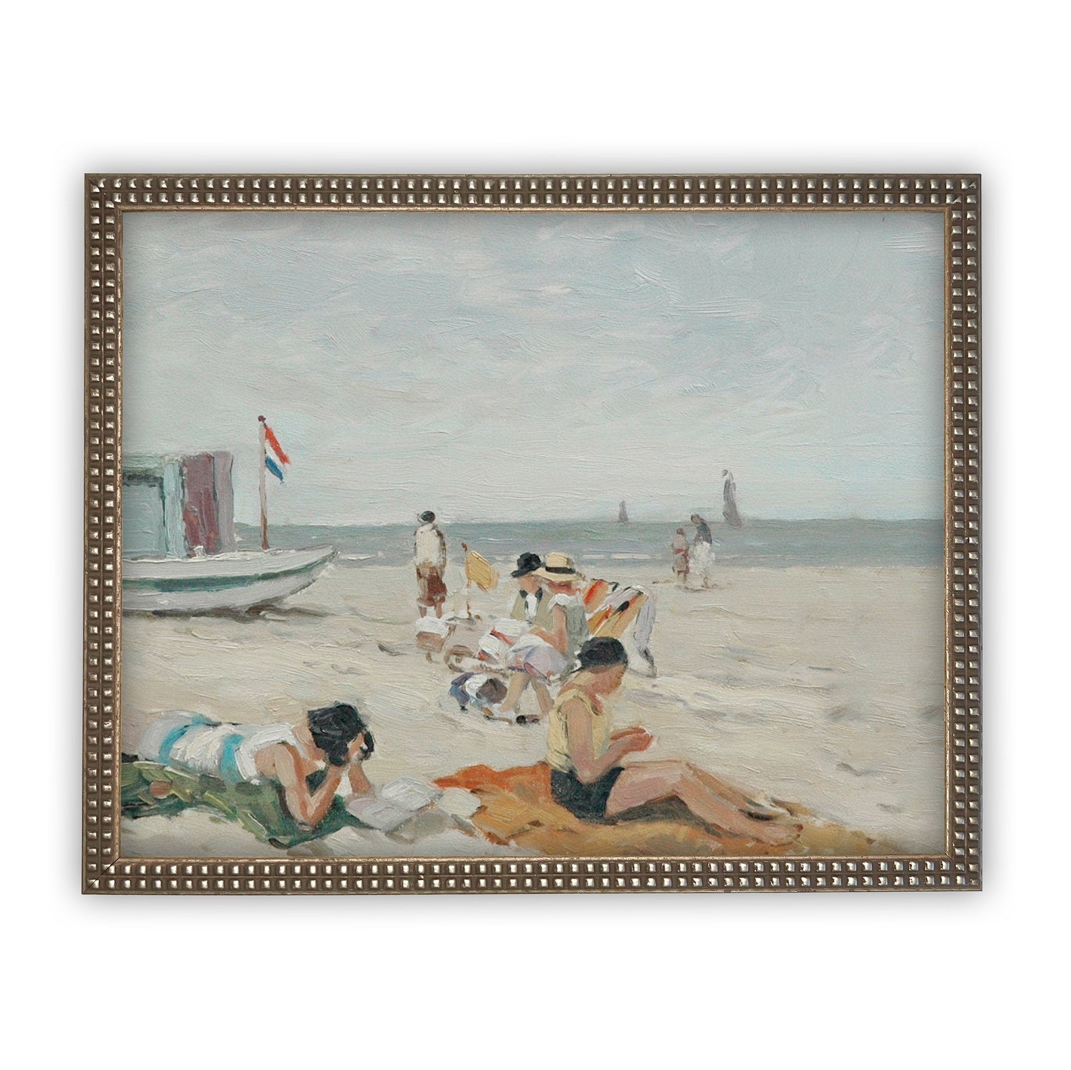 READY TO SHIP 18X24 Vintage Beach Scene Framed Canvas Art Print