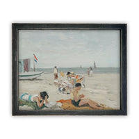 READY TO SHIP 18X24 Vintage Beach Scene Framed Canvas Art Print