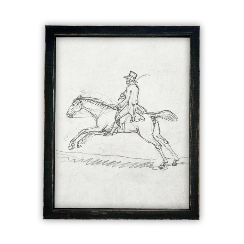 READY to SHIP 11X14 Vintage Framed Canvas Art // Framed Vintage Print // Vintage Equestrian Sketch Art// Farmhouse print //#A-134