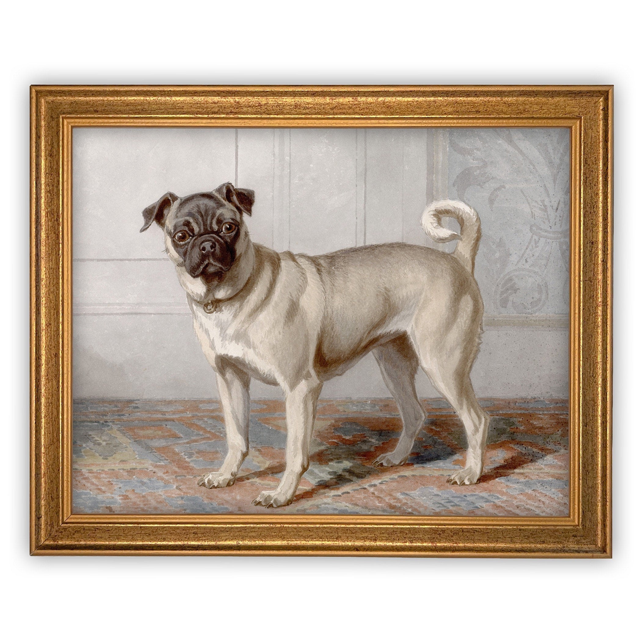 Ready to Ship 11x14 Vintage Framed Canvas Art // Framed Vintage Print // Pug Dog Painting // Vintage Dog Art //#A-114