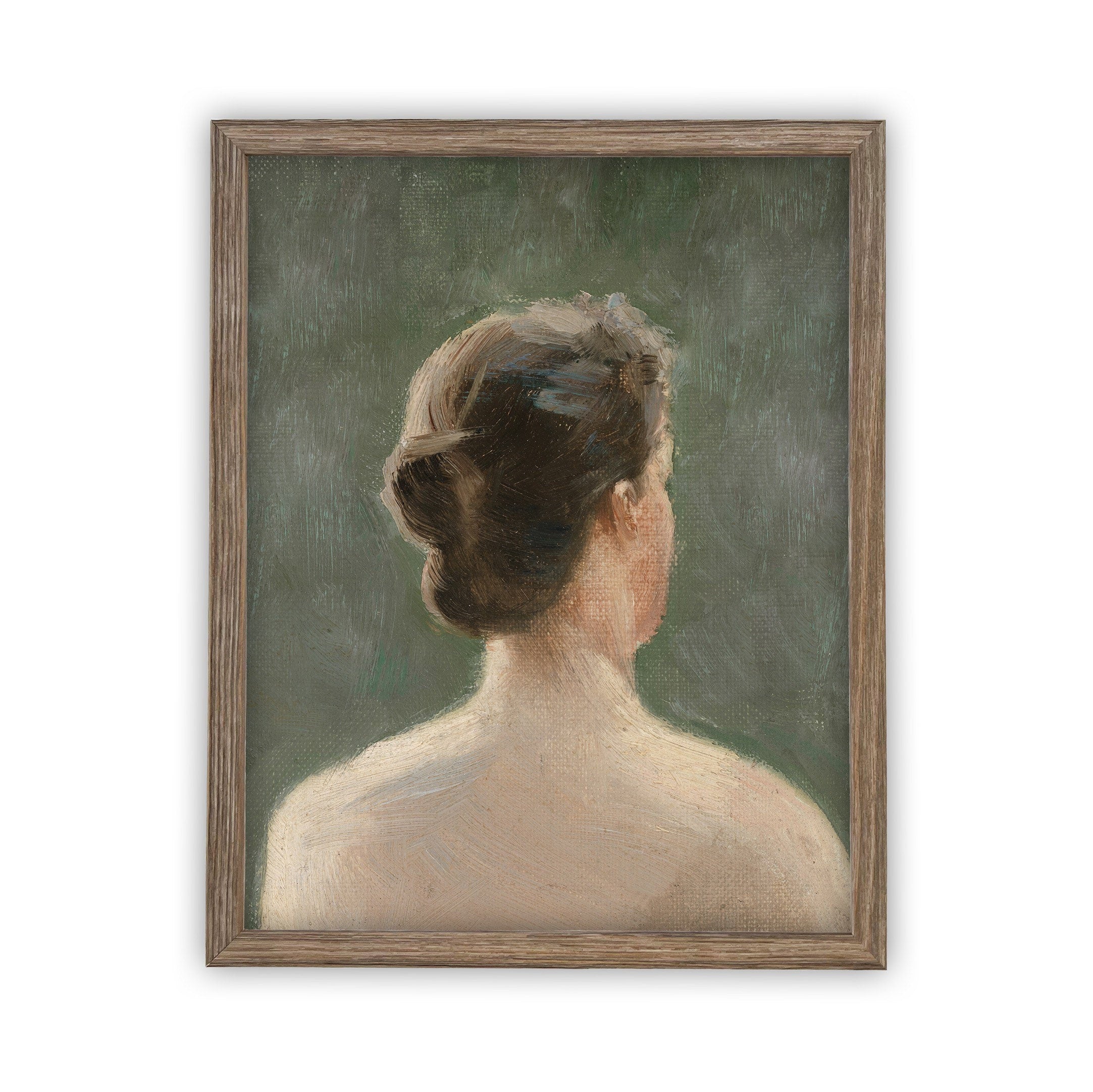 READY TO SHIP 8X10 Framed Canvas Print: Green Portrait of a Woman