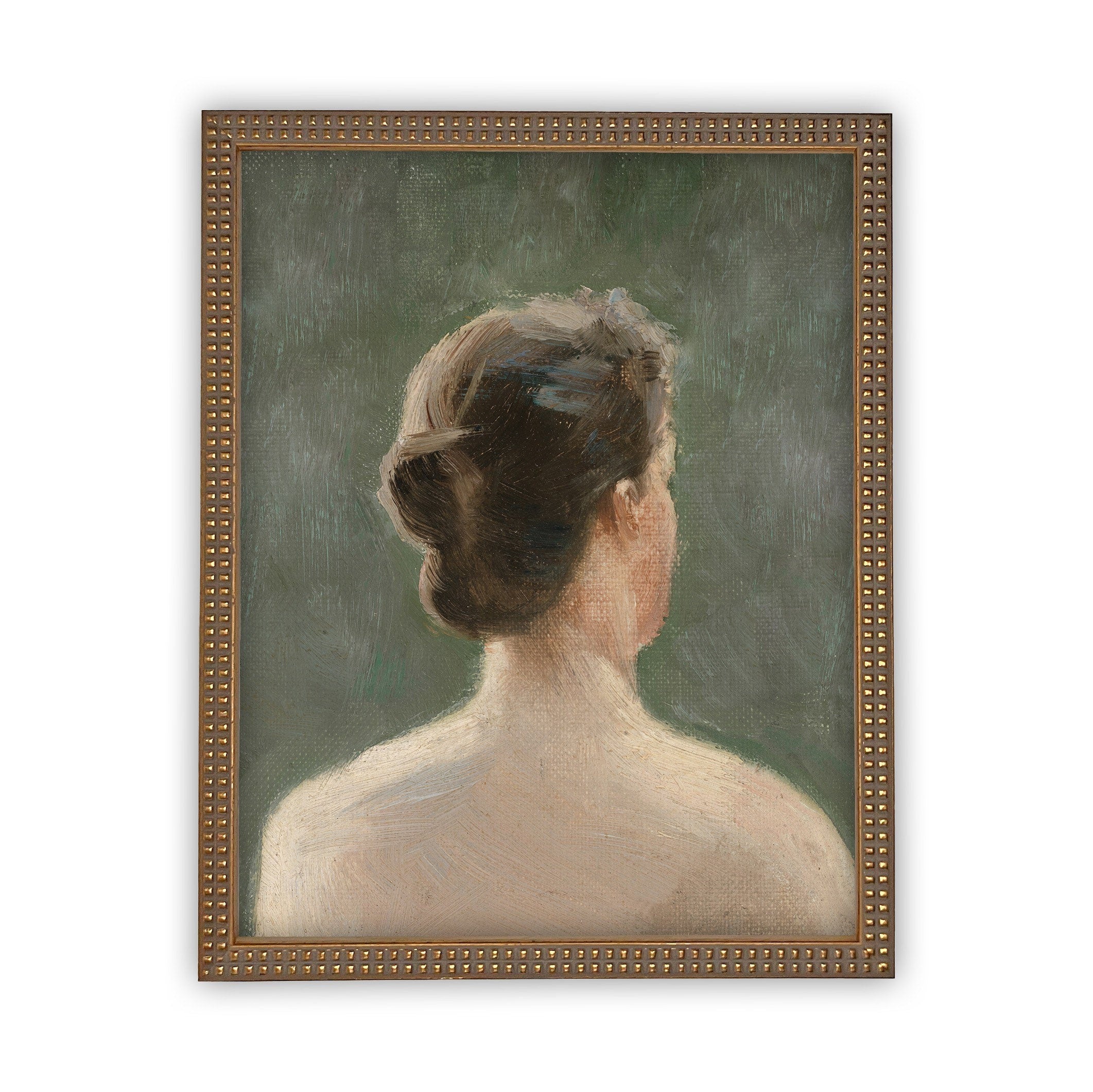 READY TO SHIP 8X10 Framed Canvas Print: Green Portrait of a Woman