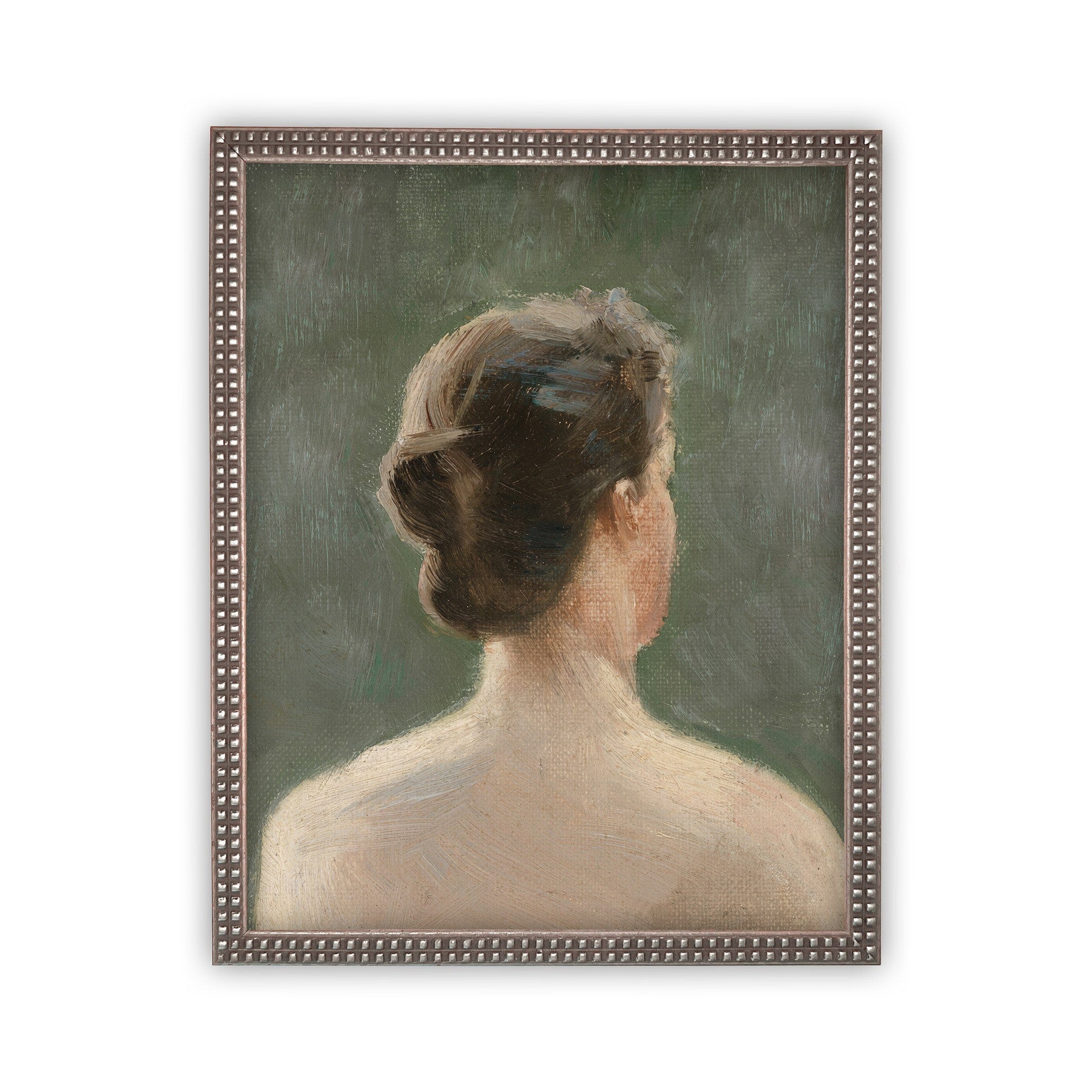 READY TO SHIP 8X10 Framed Canvas Print: Green Portrait of a Woman