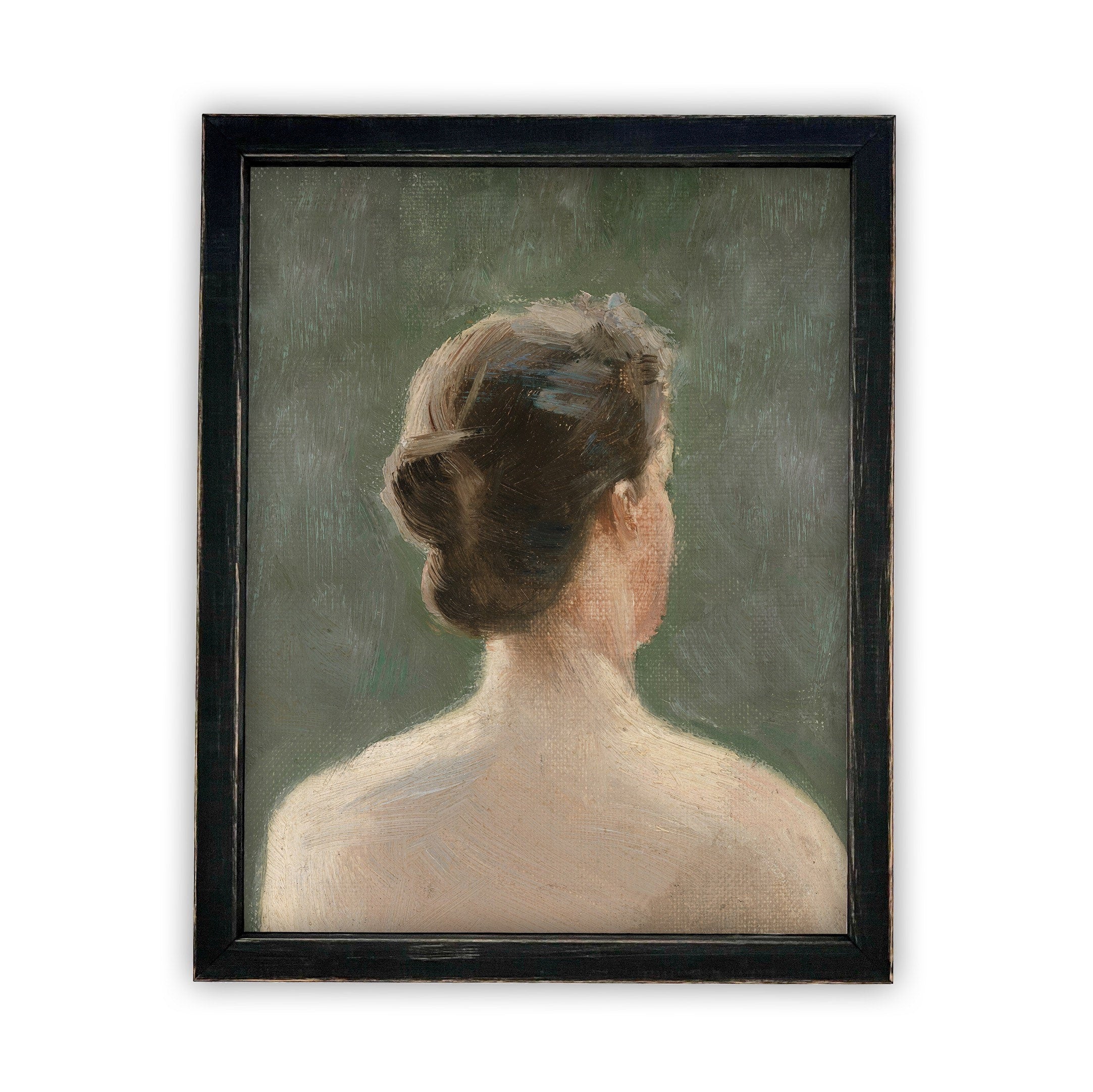 READY TO SHIP 8X10 Framed Canvas Print: Green Portrait of a Woman